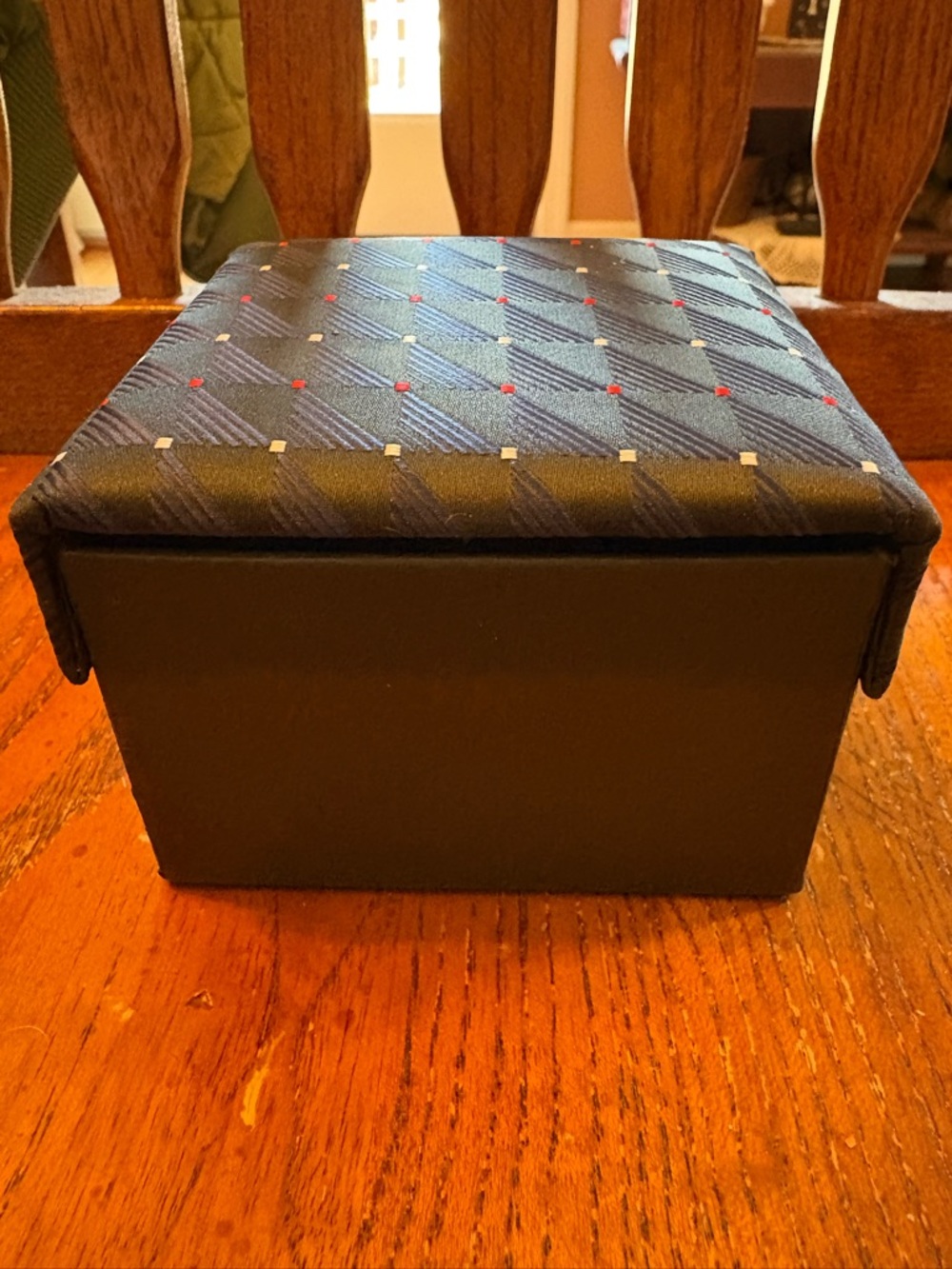 Giorgio Armani Tie Cufflinks Pocket Square Set Silk Mens Gift Box Blue Geometric - Picture 5 of 8
